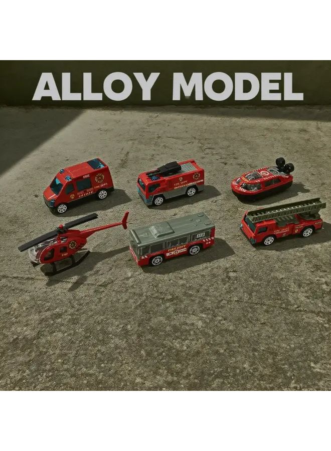 6Pcs Die Cast Metal Fire Truck Toy Set With Ladder Rescue Boat And Firefighter Figures - Image 5