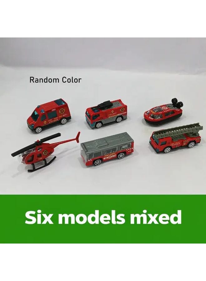 6Pcs Die Cast Metal Fire Truck Toy Set With Ladder Rescue Boat And Firefighter Figures - Image 1