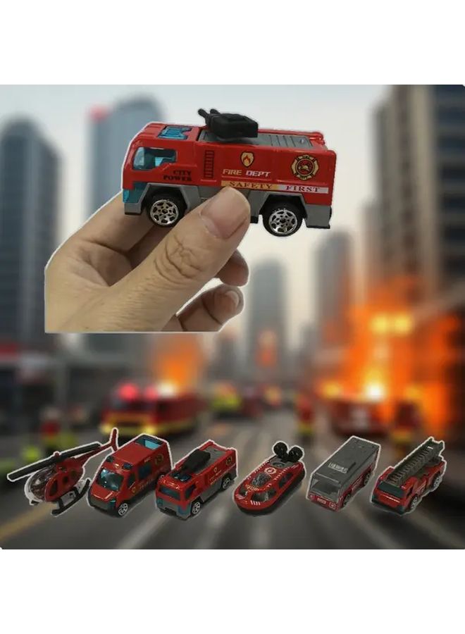 6Pcs Die Cast Metal Fire Truck Toy Set With Ladder Rescue Boat And Firefighter Figures - Image 2