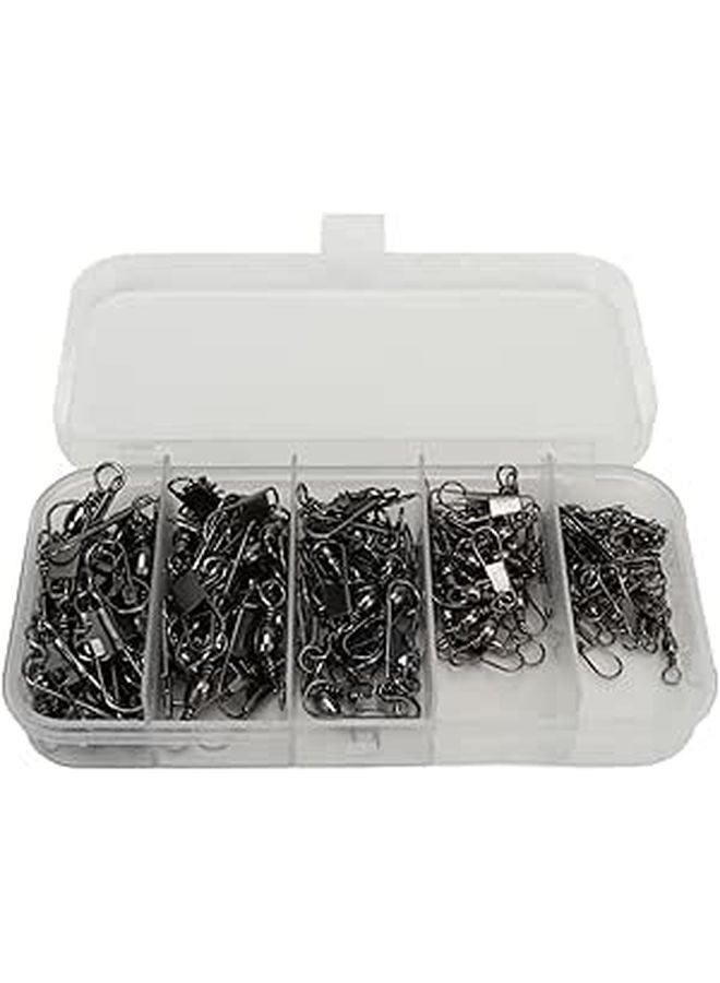 High Strength Carbon Steel Fishing Swivels With Safety Snap 100 Pack Saltwater Freshwater Gear - Image 1