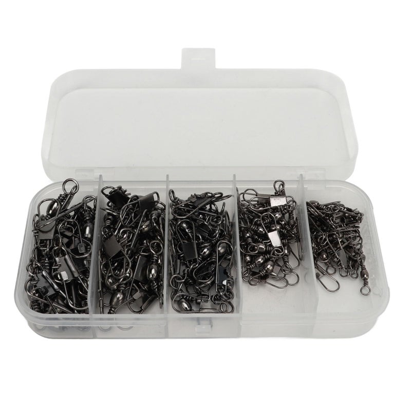 High Strength Carbon Steel Fishing Swivels With Safety Snap 100 Pack Saltwater Freshwater Gear - Image 2