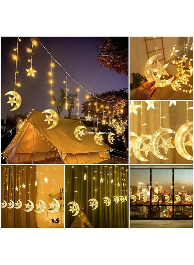 إيروريكس زينة رمضان هلال ونجوم مضيئة متعددة الأشكال باللون الأصفر الدافئ الكهربائي  - Image 3
