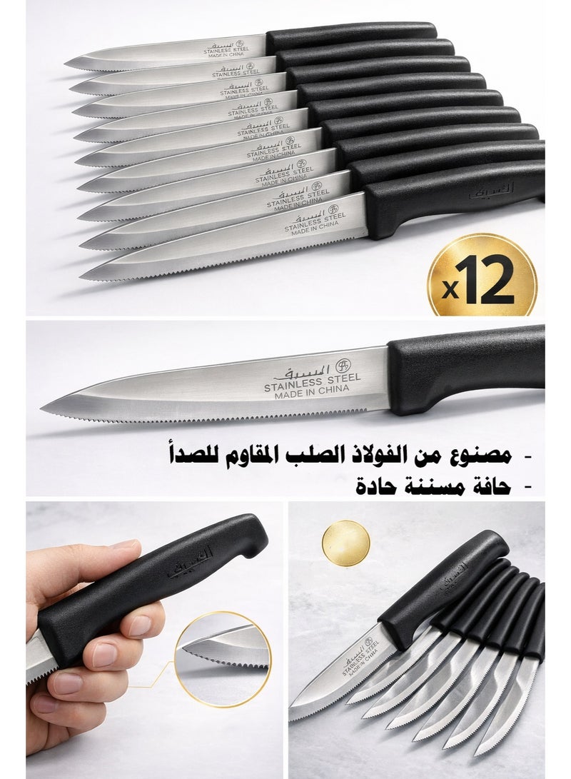 السيف  طقم سكاكين فواكه 12 قطعة – شفرات ستانلس ستيل حادة مسننة – مقابض مريحة مانعة للانزلاق – مثالية للاستخدام اليومي - Image 2