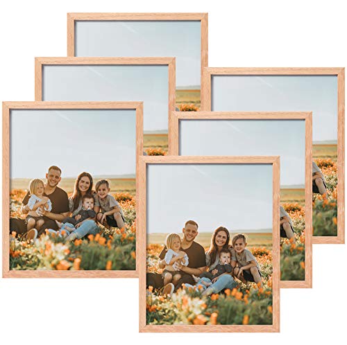 ATOBART 8x10 Set of 6 Oak Wood Picture Frame Solid Wooden Photo Frame Natural Wood Color Frames with Real Glass for Wall Mounting or Tabletop Living Room Bedroom Home Decor - Image 1