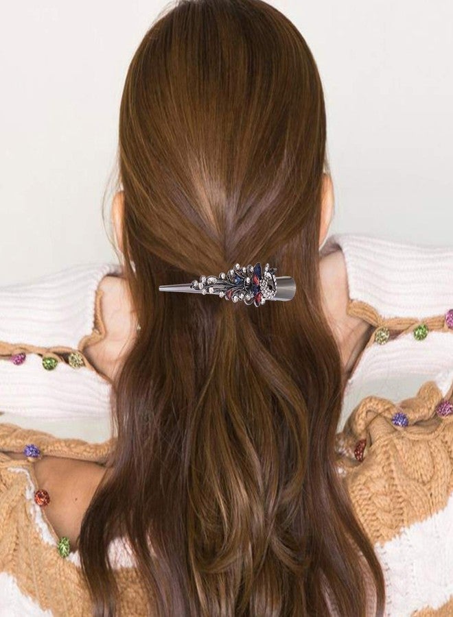 Lurrose Metal Duckbill Hair Clips, 2PC Large Vintage Rhinestone Duckbill Alligator Clips Crystal Teeth Hair Barrettes Duckbill Hairpins for Women Girls (Colorful+ ) - Image 4