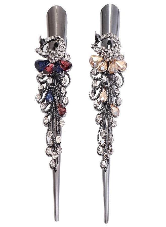 Lurrose Metal Duckbill Hair Clips, 2PC Large Vintage Rhinestone Duckbill Alligator Clips Crystal Teeth Hair Barrettes Duckbill Hairpins for Women Girls (Colorful+ ) - Image 1