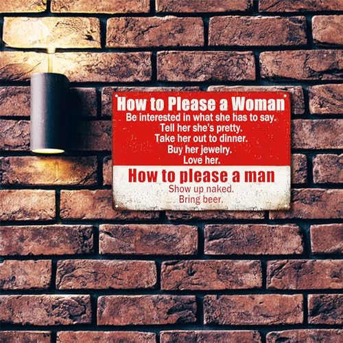 Fmcmly Funny Garage Sign Humor Man Cave Bar Art Decorations, How To Please A Woman And A Man Sign, Vintage Metal Tin Signs Home Kitchen Bedroom Wall Decor 8x12 Inch - Image 4
