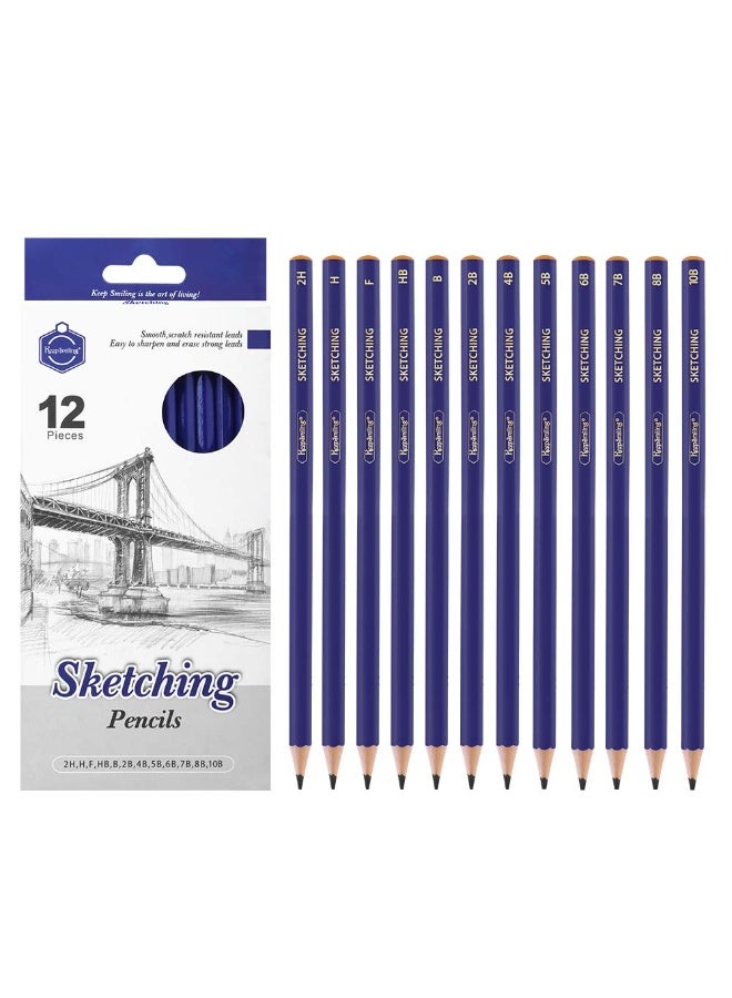 كيب سمايلنج طقم أقلام رصاص احترافية للرسم والتخطيط مكون من 12 قطعة - درجات صلابة متنوعة (10B إلى 2H) | لأعمال الجرافيك والرسم الفني والمذاكرة - Image 1