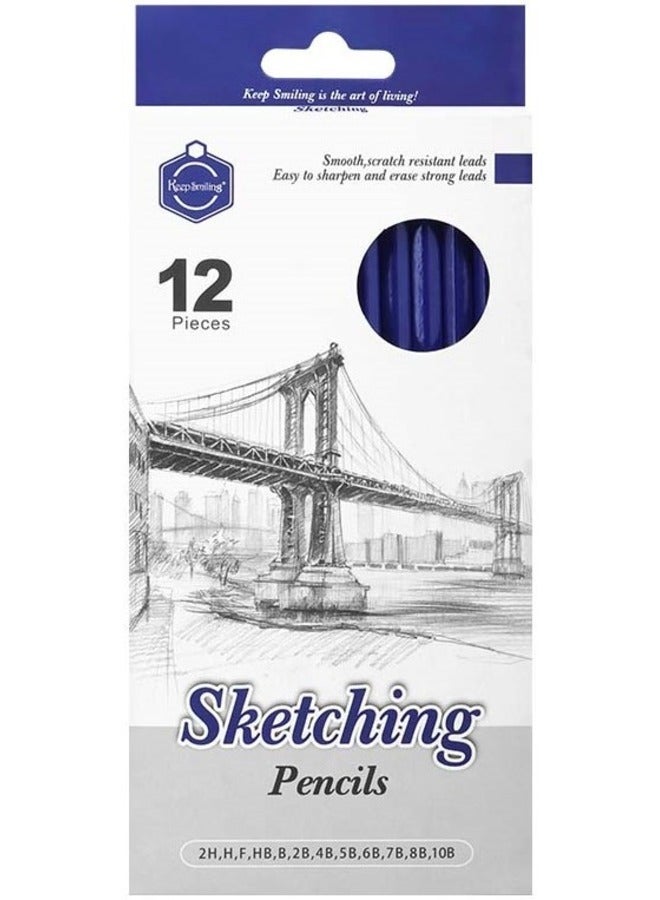 Keep Smiling Professional Sketching Pencils Set - 12 Pieces (10B to 2H) Assorted Hardness Grades | Ideal for Technical Drawing, Writing & Artistic Sketching - Image 1