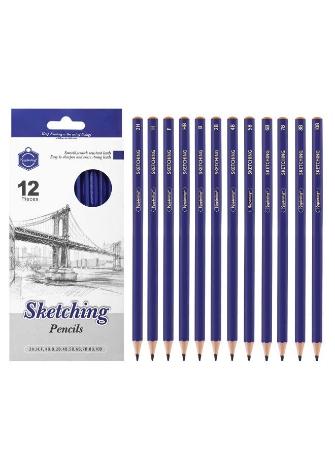 Keep Smiling Professional Sketching Pencils Set - 12 Pieces (10B to 2H) Assorted Hardness Grades | Ideal for Technical Drawing, Writing & Artistic Sketching - Image 2