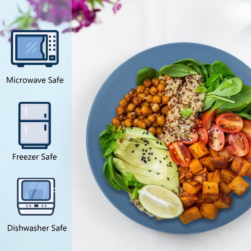 Homienly Flat Dinner Plates Set of 8 Alternative to Plastic Plates Microwave and Dishwasher Safe Wheat Straw Plates for Kitchen Unbreakable Plates for Camping SaladBlue 10 inch - Image 4