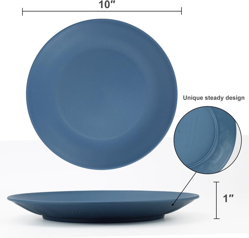 Homienly Flat Dinner Plates Set of 8 Alternative to Plastic Plates Microwave and Dishwasher Safe Wheat Straw Plates for Kitchen Unbreakable Plates for Camping SaladBlue 10 inch - Image 2