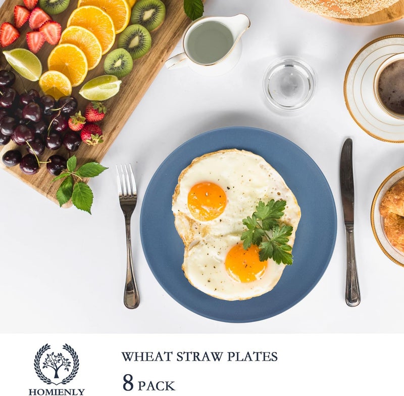 Homienly Flat Dinner Plates Set of 8 Alternative to Plastic Plates Microwave and Dishwasher Safe Wheat Straw Plates for Kitchen Unbreakable Plates for Camping SaladBlue 10 inch - Image 3