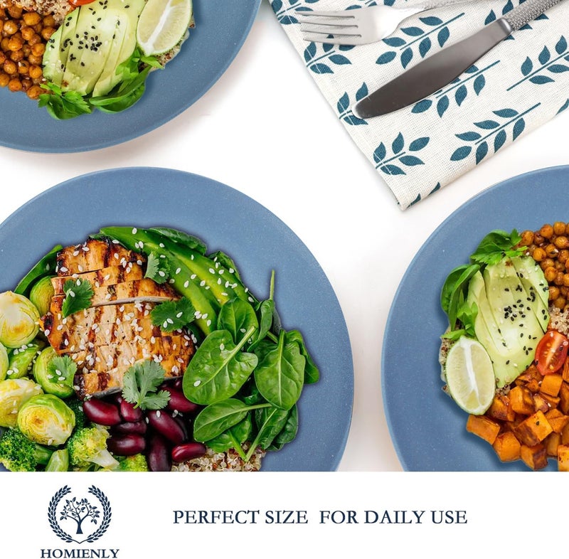 Homienly Flat Dinner Plates Set of 8 Alternative to Plastic Plates Microwave and Dishwasher Safe Wheat Straw Plates for Kitchen Unbreakable Plates for Camping SaladBlue 10 inch - Image 5