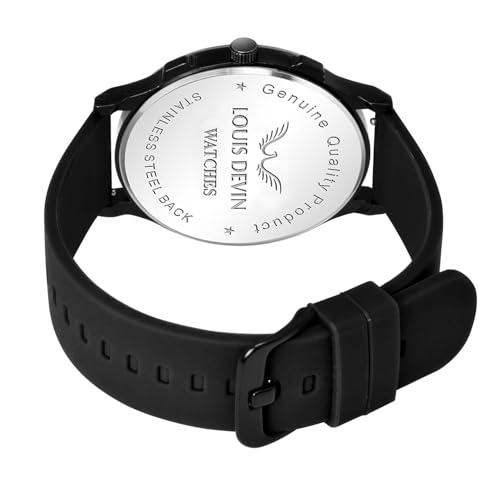LOUIS DEVIN Black Silicone Strap Analog Wrist Watch for Men (Black Dial) | LD-BK072-BLACK - Image 5