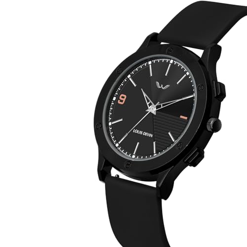 LOUIS DEVIN Black Silicone Strap Analog Wrist Watch for Men (Black Dial) | LD-BK072-BLACK - Image 3