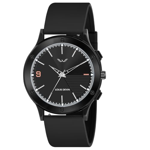 LOUIS DEVIN Black Silicone Strap Analog Wrist Watch for Men (Black Dial) | LD-BK072-BLACK - Image 1