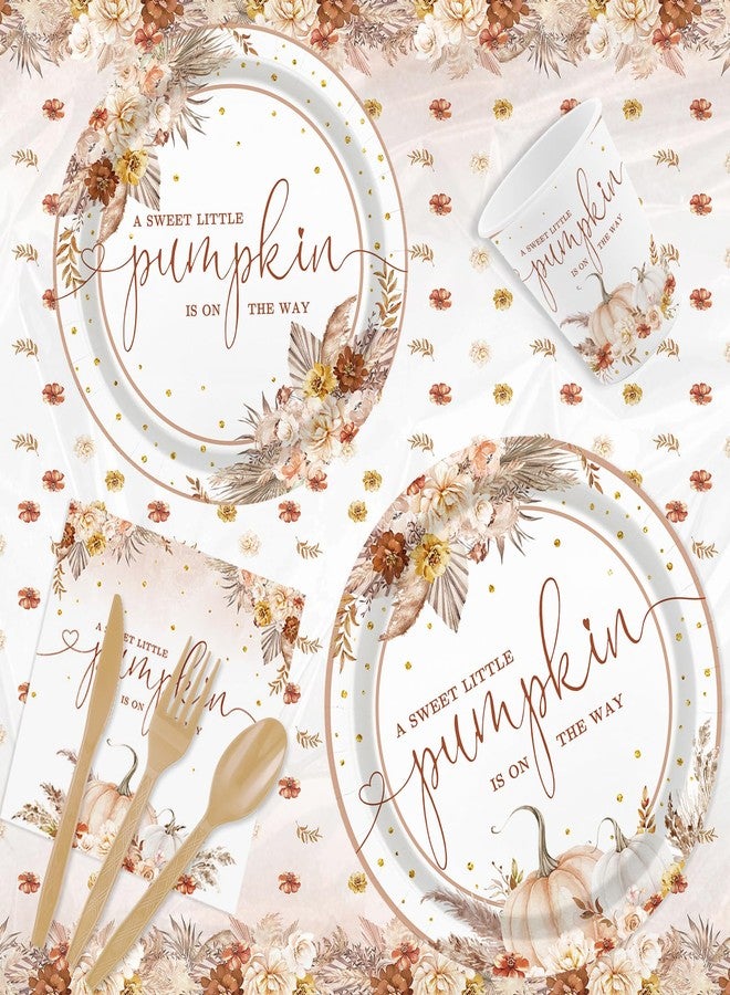 ميهوفوند زينة حفلات استقبال المولود الجديد من MEHOFOND على شكل قرع الخريف، زهور بوهو، عشب البامباس، لوازم حفلات القرع الصغير، مجموعة أدوات مائدة للاستخدام مرة واحدة، 194 قطعة، أطباق ومناديل، لافتات، مفارش طاولة بلاستيكية لحفلات استقبال المولود الجديد - Image 5