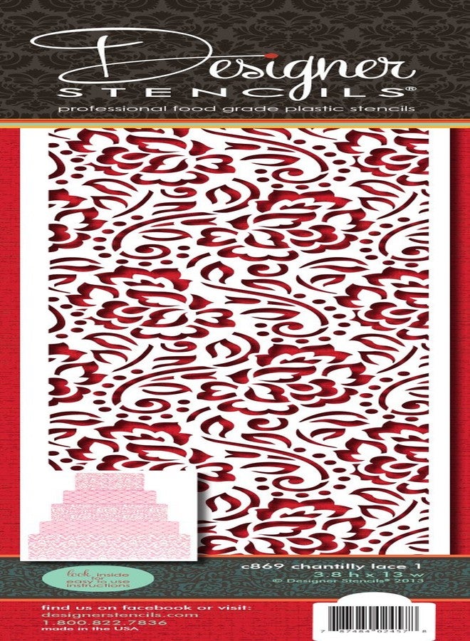 Designer Stencils Chantilly Lace 1 Cake Side foodgrade stencil, 3.8 X 13, Beige/Semi-Transparent - Image 1