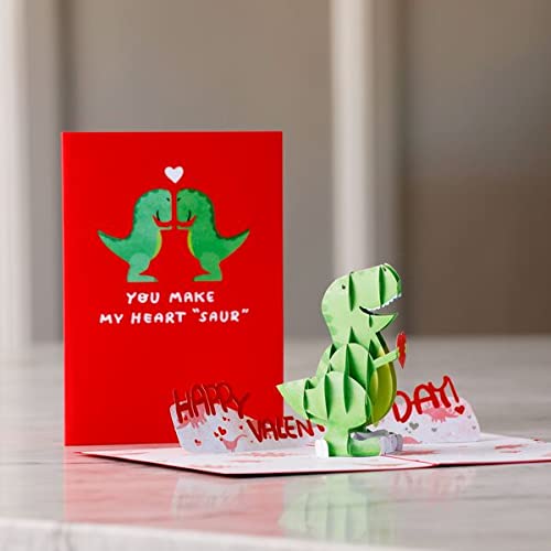 Lovepop Valentines Day Card for Her, Him - 3D Romantic Greeting Pop-Up Cards - T-Rex You Make my Heart Saur - 5" x 7" - Blank Notecard & Envelope Included - Image 2