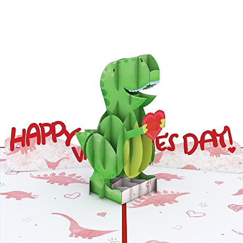 Lovepop Valentines Day Card for Her, Him - 3D Romantic Greeting Pop-Up Cards - T-Rex You Make my Heart Saur - 5" x 7" - Blank Notecard & Envelope Included - Image 1