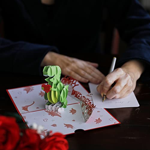 Lovepop Valentines Day Card for Her, Him - 3D Romantic Greeting Pop-Up Cards - T-Rex You Make my Heart Saur - 5" x 7" - Blank Notecard & Envelope Included - Image 4
