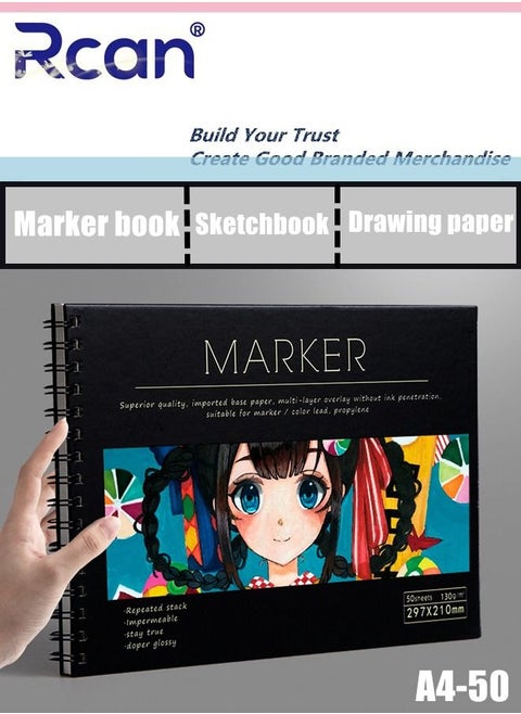 A4 Art Sketchbook Spiral Binding Perforated Thickened Marker HardCover Graffiti Drawing Book Pad Blank Notebook Acid Free Travel Diary Suitable for Beginners Art Students Children 50 Sheets