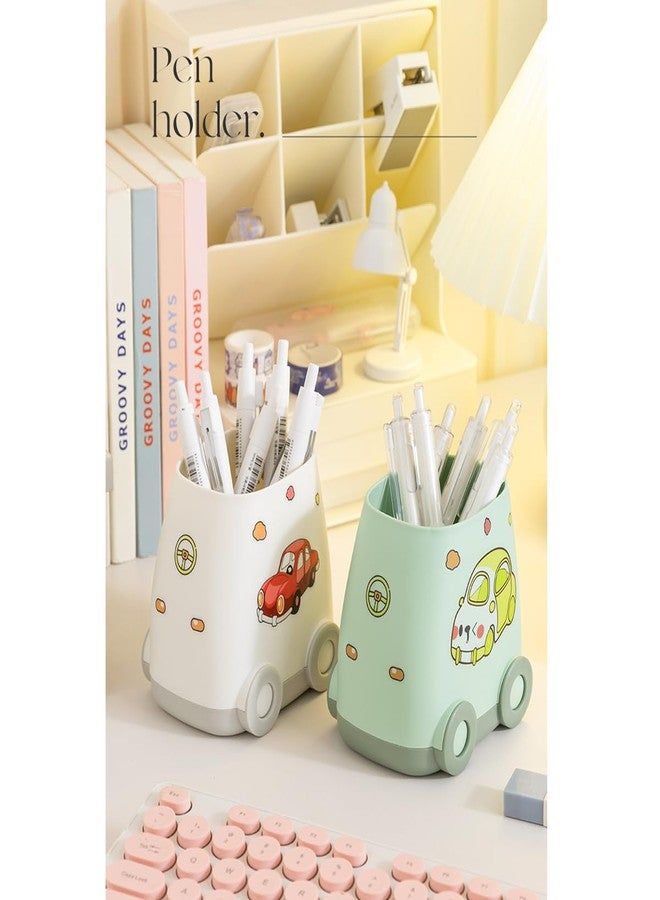 Hibucuo Cute Car Pen Holder Cute Kid Pen Holder for Desk Adorable Car Organizer, Cute Car Pencil Holder Organizer Fit for Women And Man And Children (White) - Image 2