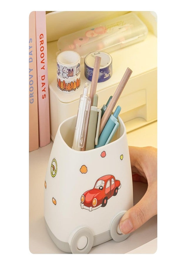 Hibucuo Cute Car Pen Holder Cute Kid Pen Holder for Desk Adorable Car Organizer, Cute Car Pencil Holder Organizer Fit for Women And Man And Children (White) - Image 5