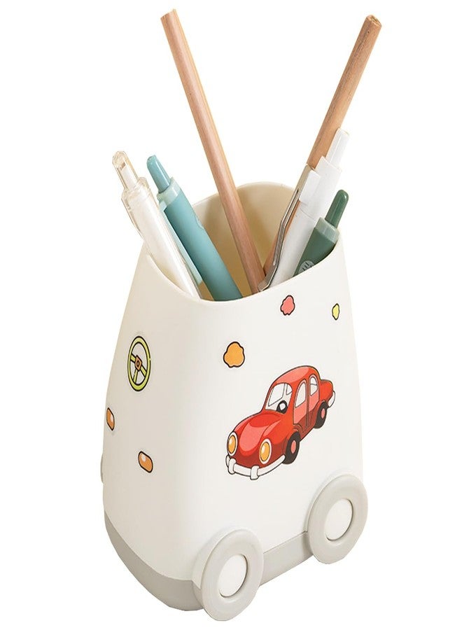 Hibucuo Cute Car Pen Holder Cute Kid Pen Holder for Desk Adorable Car Organizer, Cute Car Pencil Holder Organizer Fit for Women And Man And Children (White) - Image 1