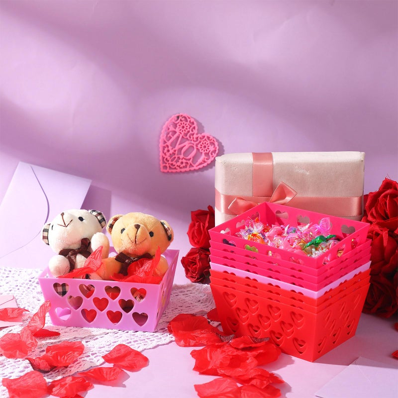 Menkxi 12 Pcs Valentine's Day Pink and Red Baskets, 5.5 x 4 x 2.5 Small Heart Hollowed Plastic Baskets Bulk Empty Love Gift Container Storage Bins for Home Party Favor Valentine's Day - Image 4