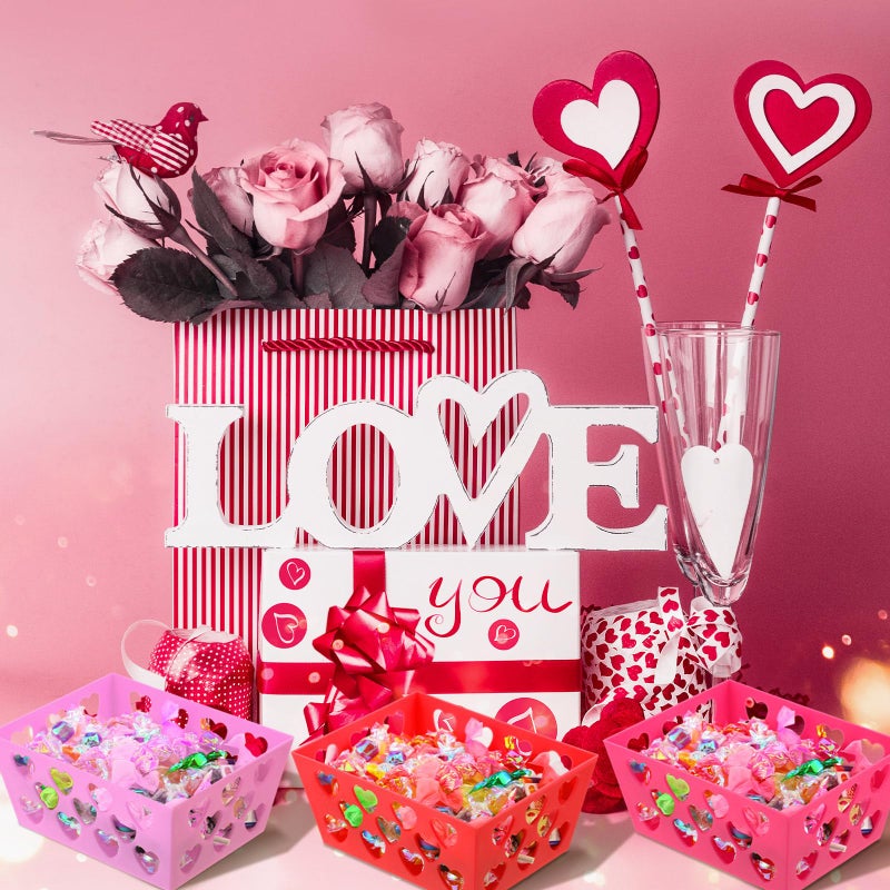 Menkxi 12 Pcs Valentine's Day Pink and Red Baskets, 5.5 x 4 x 2.5 Small Heart Hollowed Plastic Baskets Bulk Empty Love Gift Container Storage Bins for Home Party Favor Valentine's Day - Image 5