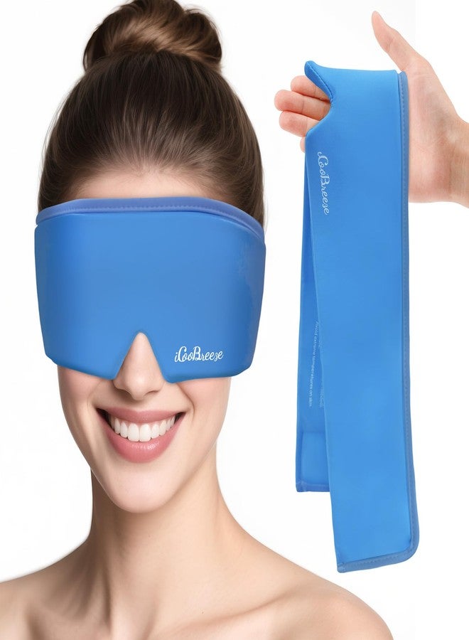 iCooBreeze Cooling Eye Mask for Puffy Eyes, Headache and Migraine Relief Gel Eye Mask, for Headache, Puffiness, Eye Strain, Sinusitis & Post-Surgery Care - Large Soft Reusable Cold Eye Compress, Deep Blue - Image 1