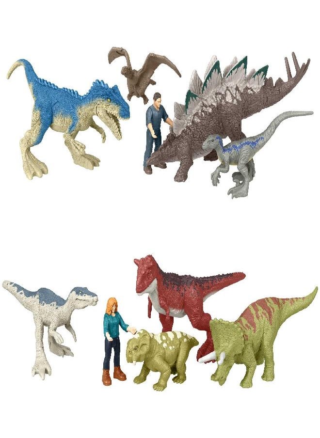 Jurassic World Toys - Jurassic World Toys Dominion Carnotaurus Clash Pack, 5 Mini Toys Including 1 Human Figure & 4 Dinosaurs in Truck-Themed Package - Image 1