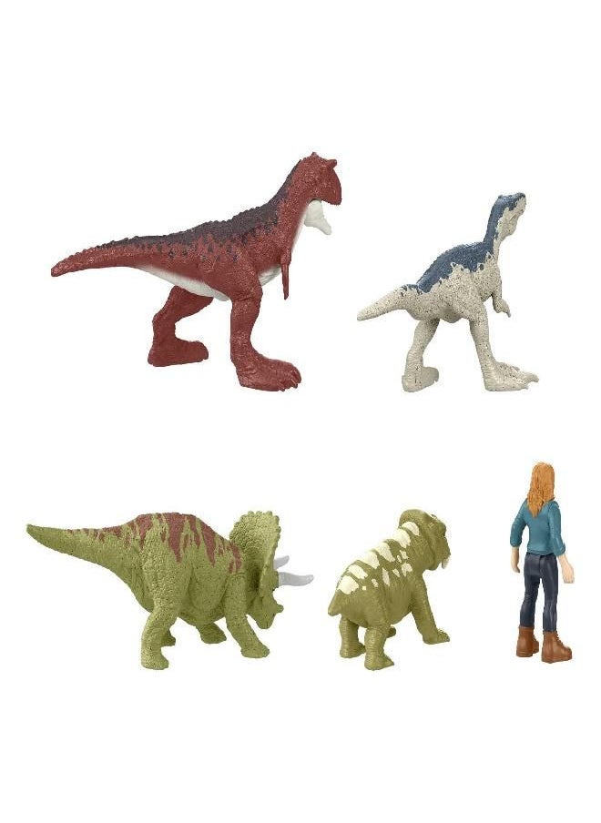 Jurassic World Toys - Jurassic World Toys Dominion Carnotaurus Clash Pack, 5 Mini Toys Including 1 Human Figure & 4 Dinosaurs in Truck-Themed Package - Image 1