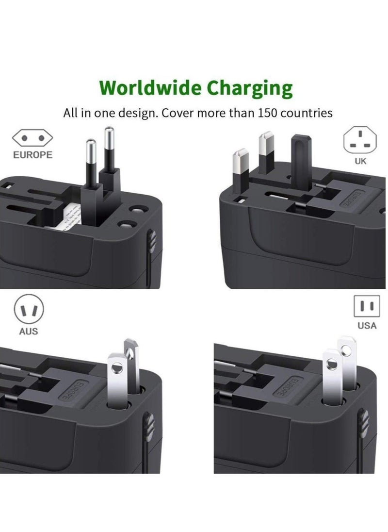 BGM Dual USB Universal Travel Adapter, International All in One Worldwide Travel Adapter and Wall Charger with USB Ports with Multi Type Power Outlet USB 2.1A,100-250 Voltage Travel Charger (Black)  - Image 4