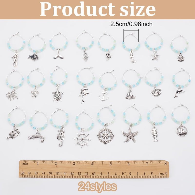 FREEBLOSS 24 Pcs Wine Glass Charms Set Marine Animals Wine Glass Charms Drink Markers Rings Drink Markers Tags Identifiers Themed Party Decorations - Image 2