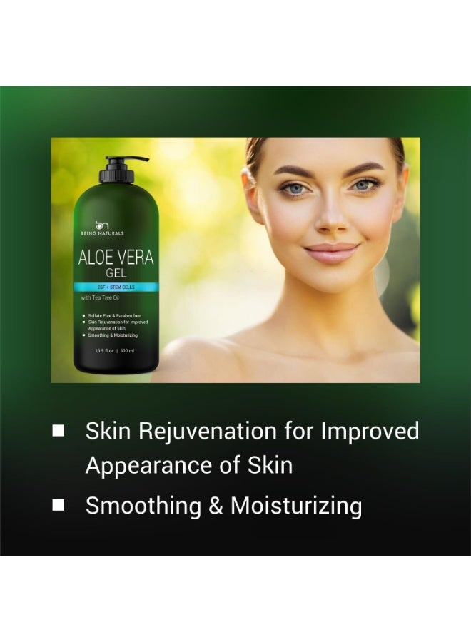 Being Naturals Aloe vera Gel - from 100% Pure Organic Aloe Infused with EGF, Stem Cell, Rosemary Oil - Natural Raw Moisturizer for Face, Body, Hair. Perfect for Sunburn, Acne, Razor Bumps 16.9 fl oz - Image 4