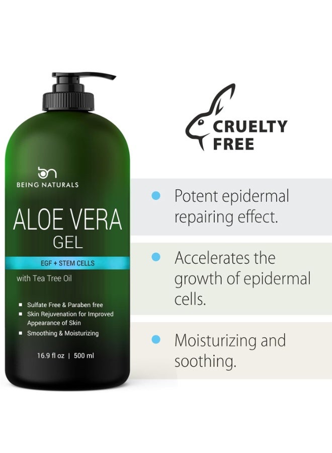 Being Naturals Aloe vera Gel - from 100% Pure Organic Aloe Infused with EGF, Stem Cell, Rosemary Oil - Natural Raw Moisturizer for Face, Body, Hair. Perfect for Sunburn, Acne, Razor Bumps 16.9 fl oz - Image 3