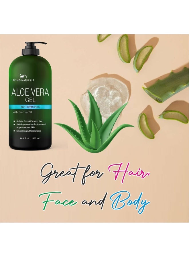 Being Naturals Aloe vera Gel - from 100% Pure Organic Aloe Infused with EGF, Stem Cell, Rosemary Oil - Natural Raw Moisturizer for Face, Body, Hair. Perfect for Sunburn, Acne, Razor Bumps 16.9 fl oz - Image 2
