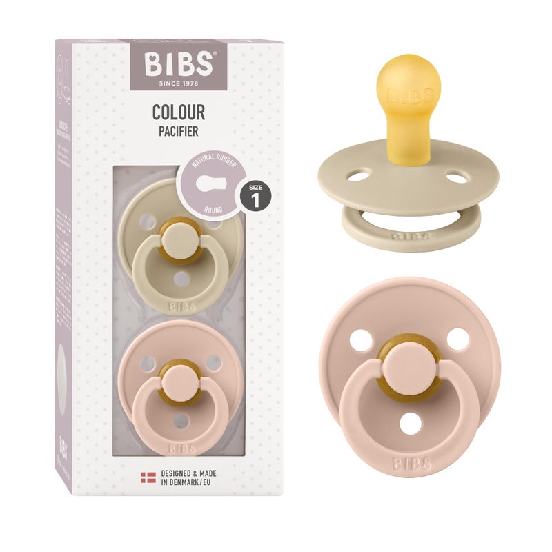 BIBS Pacifiers Colour Collection | Natural Rubber Baby Pacifier | Set of 2 BPA-Free Soothers | Made in Denmark | 0+ Months (Pack of 2) | Vanilla/Blush - Image 1