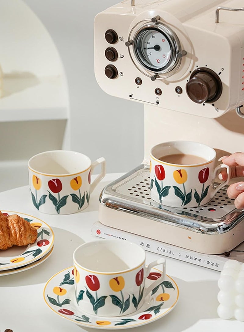 هومستر كوب القهوة السيراميك ومجموعة الصحون - تصميم زهري قديم ، مثالي لمحبي الإسبريسو أو الشاي أو القهوة - هدية مربوطة للمنزل أو المكتب أو المناسبات الخاصة - Image 4