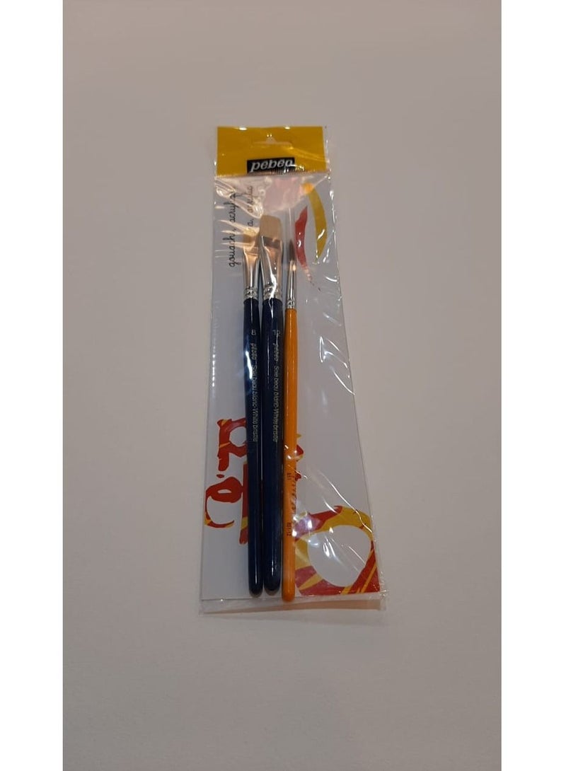 Pebeo Pebeo Wallet Of 3 Brushes 1 Round Pure Pony and 2 White Bristle Flat - Image 3