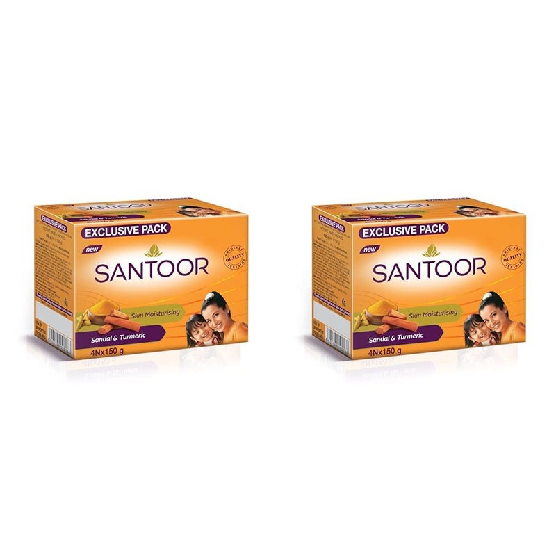 Santoor صابون الاستحمام سانتور المرطب بالخشب الصندل والكركم مع خصائص مضادة للشيخوخة لبشرة ناعمة وسلسة وشابة لجميع أنواع البشرة عبوة من 8 150غ - Image 1