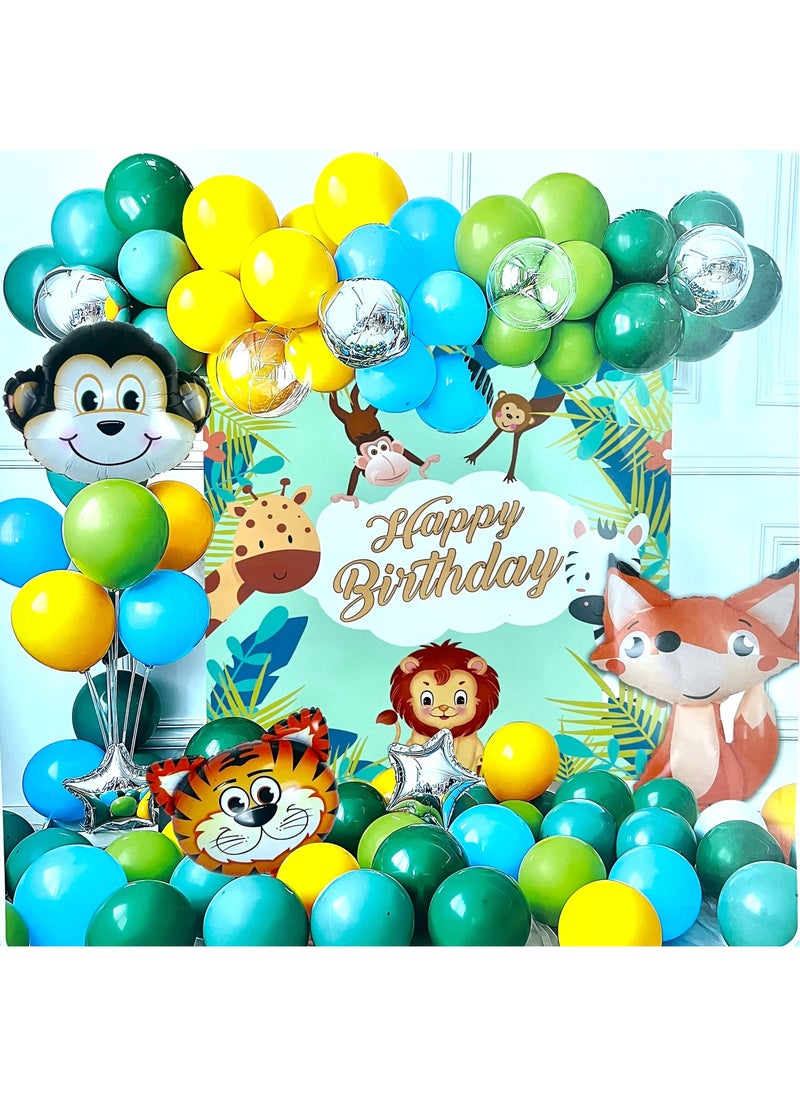 Boxwoods - Multicolor Jungle Animal Theme Happy Birthday Party Decoration Set for Kids - Image 1