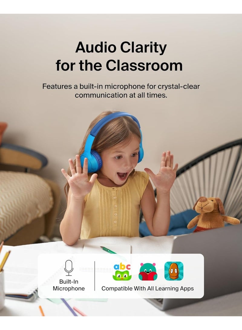 Belkin SoundForm Mini Kids Wireless Headphones with Built-In Microphone, 30H of Playback Time, & Fun Stickers - Over-Ear Headsets for Online Learning, School, Travel, iPhone, iPad, Galaxy - Blue Blue - Image 5