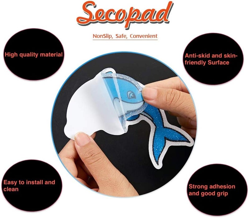 Secopad Non Slip Dolphin Bathtub Stickers, 20 PCS Adhesive Kids Anti Slip Decal Treads for Shower and Bath Tub with Premium Scraper - Image 2