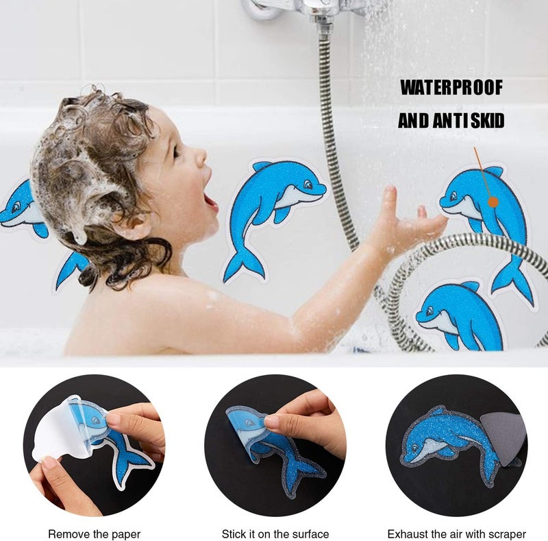 Secopad Non Slip Dolphin Bathtub Stickers, 20 PCS Adhesive Kids Anti Slip Decal Treads for Shower and Bath Tub with Premium Scraper - Image 5