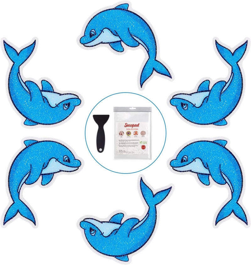 Secopad Non Slip Dolphin Bathtub Stickers, 20 PCS Adhesive Kids Anti Slip Decal Treads for Shower and Bath Tub with Premium Scraper - Image 1