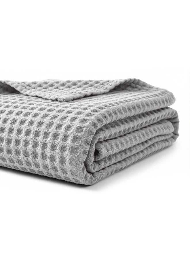 Relax Egyptian cotton Waffle throw blanket,ultra-soft & lightweight with an elegant woven design ,king size 255x225 cm ,Light Gray Color - Image 1